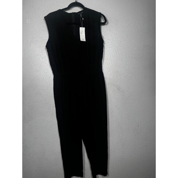 New Eileen Fisher Jumpsuit Black Crepe Sz S Elastic Waist Straight Leg